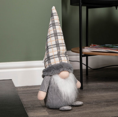 B&Q -  35Cm Grey Standing Christmas Gonk Decoration With Tartan Hat