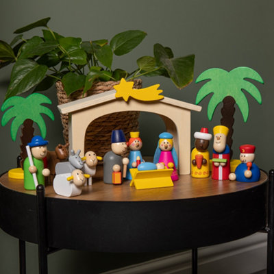 Samuel Alexander 24Cm Wooden Christmas Nativity Scene Playset With Multi Coloured Figures