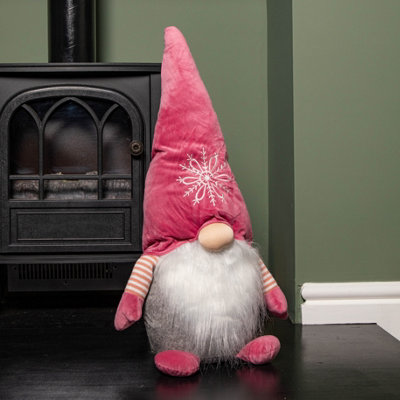 Samuel Alexander 56Cm Pink Sitting Christmas Gonk Decoration With Snowflake Hat