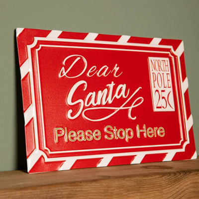 Samuel Alexander 29Cm Red And White Dear Santa Stop Here Hanging Metal Sign Christmas Decoration from B&Q