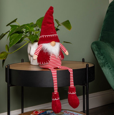 B&Q -  50Cm Red And White Stripe Sitting Christmas Gonk Decoration With Dangly Legs