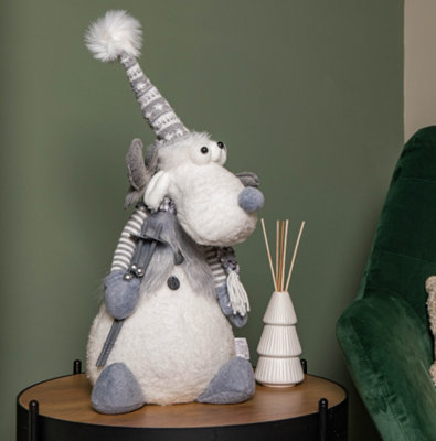 Samuel Alexander 53Cm Light Up Battery Operated Grey Sitting Christmas Reindeer Decoration Light/Grey - B&Q