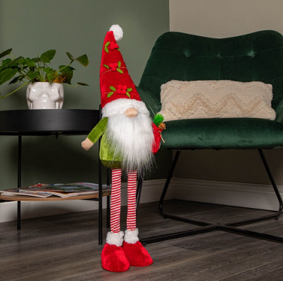 B&Q -  71Cm Standing Christmas Gonk With Santa Hat And Extendable Legs In Reg And Green