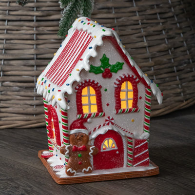 Samuel Alexander Light/White Battery Operated Up Gingerbread Candy Cabin With Warm Leds 20Cm