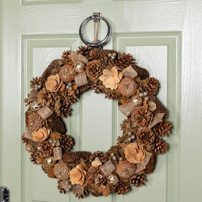 Samuel Alexander 50Cm Hanging Christmas Gold Fest Wreath With Pinecones And Gold Berries from B&Q