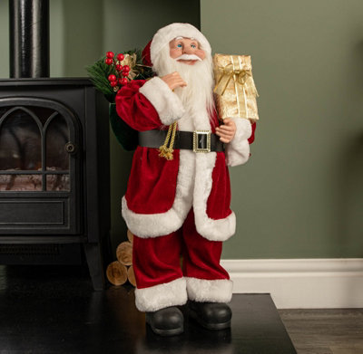 Samuel Alexander 60Cm Standing Santa With Gift Sack Christmas Indoor Decoration Red
