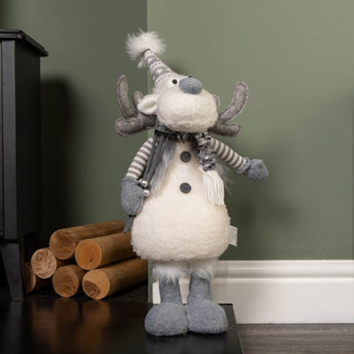 B&Q -  56Cm Battery Operated Light Up Grey Christmas Standing Reindeer