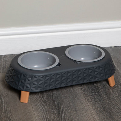 Samuel Alexander 16Cm X 9Cm Grey Plastic Raised Double Pet Bowl Feeding Station With Stand from B&Q