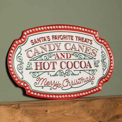Samuel Alexander Red/White And Christmas Candy Canes Metal Sign Decoration 62Cm