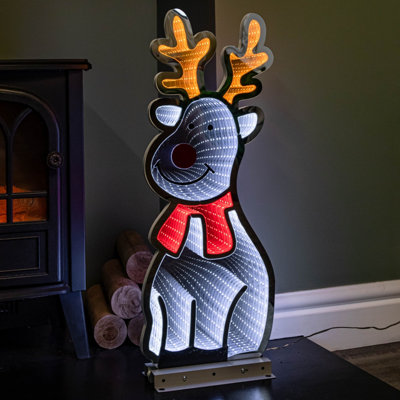 B&Q -  60Cm Light Up Standing Reindeer Infinity Mirror Christmas Decoration With Leds