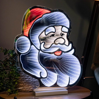 B&Q -  40Cm Infinity Santa's Head Christmas Decoration On Wooden Base With Red & White Leds