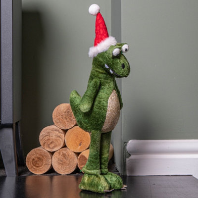 B&Q -  37Cm Green Standing Christmas Dinosaur With Santa Hat