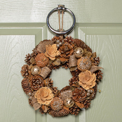 Samuel Alexander 30Cm Hanging Christmas Gold Fest Wreath With Pinecones And Gold Berries from B&Q