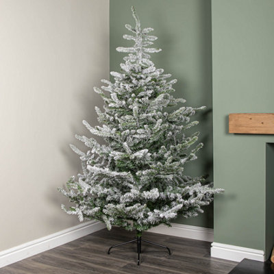 Samuel Alexander 7Ft (2.1M) Snowy & Everlands Liberty Spruce Christmas Tree With Metal Stand Green/White