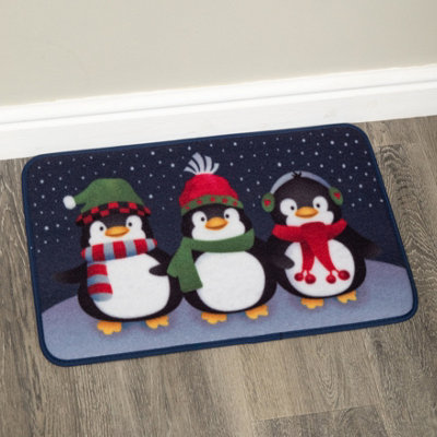 Samuel Alexander 60Cm X 40Cm Frosty Penguins Fabric Christmas Doormat from B&Q