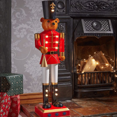 Samuel Alexander 80cm Battery Powered Light up Metal Christmas Teddy Nutcracker Decoration with Warm White LEDs, Red - Image 5
