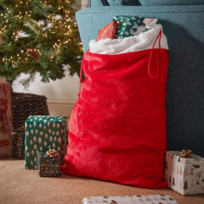 B&Q -  70Cm Large Red And White Christmas Santa Gift Sack With Drawstring