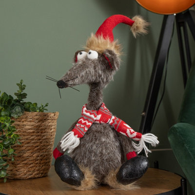 Samuel Alexander 48Cm Grey Plush Sitting Renton Rat Christmas Decoration from B&Q
