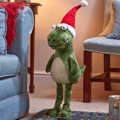 B&Q -  70Cm Tall Green Plush Santa-Saurus Dino Standing Christmas Decoration With Santa Hat