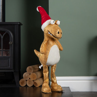 Samuel Alexander 70Cm Tall Gold Plush Santa-Saurus Dino Standing Christmas Decoration With Santa Hat from B&Q
