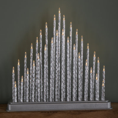 B&Q -  33Cm Battery Operated Silver Light Up Christmas Candle Bridge With 33 Warm White Leds