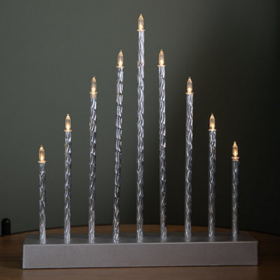 Samuel Alexander Silver/Light/White Battery Operated Up Christmas Candle Bridge With 9 Warm Leds 26Cm