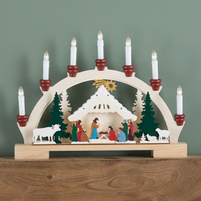B&Q -  33Cm Battery Operated Wooden Christmas Candle Bridge With Nativity Scene And Leds