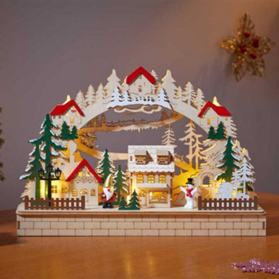 B&Q -  40Cm Battery Operated Wooden Christmas Alpine Scene With Leds