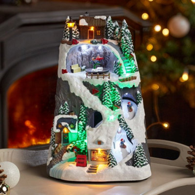 Samuel Alexander Unisex Multicolor 30Cm Light Up Christmas Winter Ski Village Scene With Music & Leds - Image 2