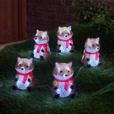 Samuel Alexander Light/White Set Of 5 Battery Operated Up Christmas Fox Ornaments With 40 Cool Leds 14Cm