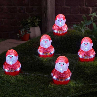 B&Q -  14Cm Set Of 5 Battery Operated Light Up Christmas Santa Ornaments With 40 Cool White Leds