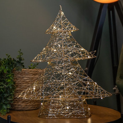 B&Q -  40Cm Battery Operated Light Up Gold Weave Christmas Tree With Warm White Leds