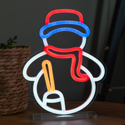 B&Q -  24Cm Light Up Christmas Snowman Table Top Neon Sign