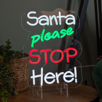 Samuel Alexander 35Cm Light Up Santa Please Stop Here Neon Christmas Sign from B&Q