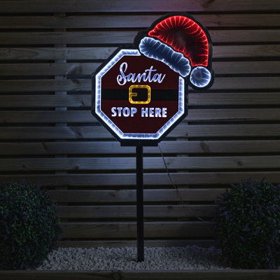 Samuel Alexander Light Up Christmas Santa Stop Here Sign With Santa Hat & Leds 40Cm