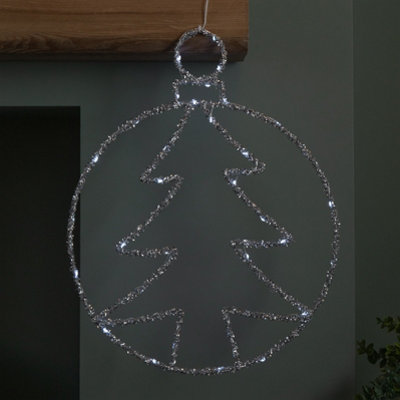 Samuel Alexander Light/Silver Battery Powered Up Christmas Tree Ball With Twinkling Leds 49Cm