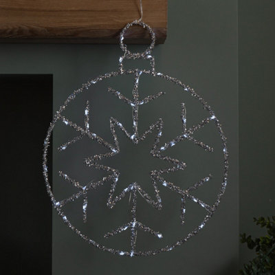 Samuel Alexander Light/Silver Battery Powered Up Christmas Snowflake Ball With Twinkling Leds 49Cm