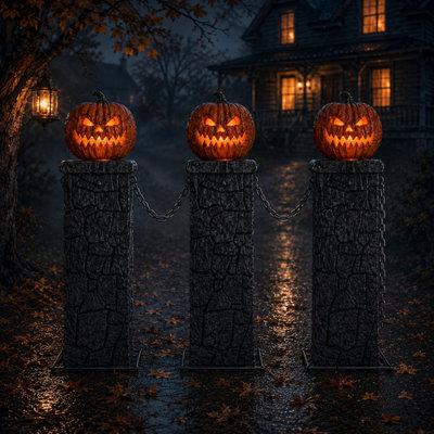 B&Q -  1.2M X 97Cm Battery Powered Light Up Halloween Pumpkin Fence With Leds