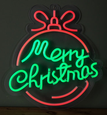 Samuel Alexander 38Cm X 40Cm Light Up Red And Green Neon Flex Merry Christmas Ball from B&Q
