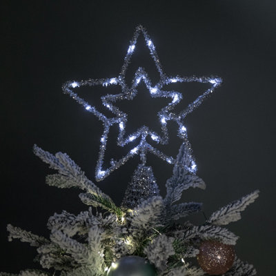 B&Q -  28Cm Battery Powered Silver Christmas Star Tree Topper With White Multi-Action Leds