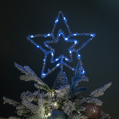 B&Q -  28Cm Battery Powered Silver Christmas Star Tree Topper With Blue Multi-Action Leds