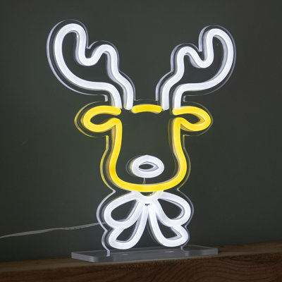 Samuel Alexander 25Cm Light Up Christmas Reindeer Face Table Top Neon Sign from B&Q