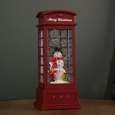 B&Q -  25Cm Battery Operated Light Up Christmas Phone Box Water Spinner With Snowman Scene & Leds