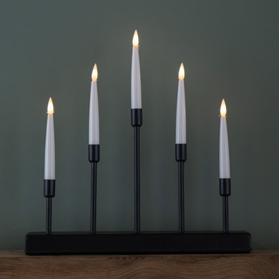 B&Q -  32Cm Battery Operated Light Up Black Metal Christmas Candlebridge With 5 Warm White Leds