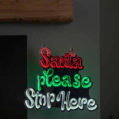 Premier 40Cm Light Up Hanging Santa Stop Here Christmas Infinity Mirror Light With Multi-Coloured Leds - Image 6