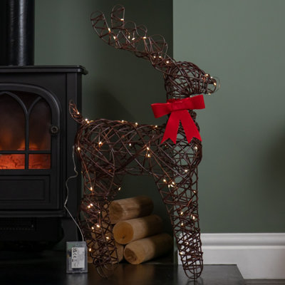Samuel Alexander 60Cm Battery Operated Light Up Christmas Reindeer With Red Bow & Warm White Leds from B&Q