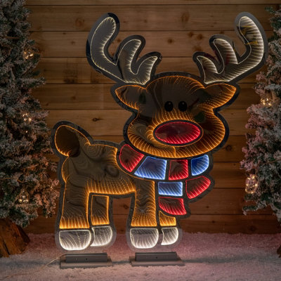 Rackhams Light 1.20M X 1.9M Up Cute Christmas Reindeer Infinity Mirror Decoration With Multi-Coloured Leds - Image 4