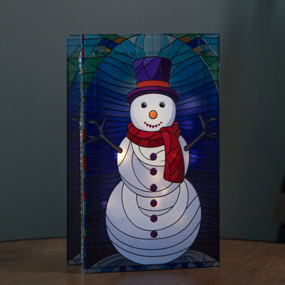 B&Q -  21Cm Battery Operated Light Up Double Sided Stained Glass Snowman Decoration With Leds
