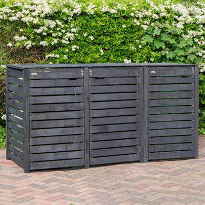 B&Q -  2.15M X 1.16M Outdoor Wooden Garden Triple Wheelie Bin Store Storage For 3 Bins In Dark Grey