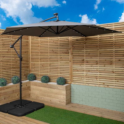 Samuel Alexander 3M Solar Powered Lit Banana Cantilever Garden Parasol With Leds & Base Weights Included In Grey from B&Q
